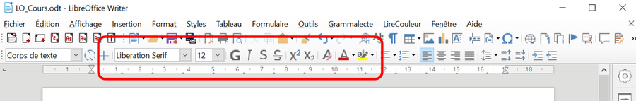 Barre de formatage direct dans LibreOffice Writer